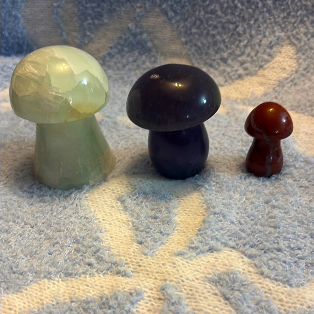 Set of Three Stone Mushroom crystals  - calcite & red jasper